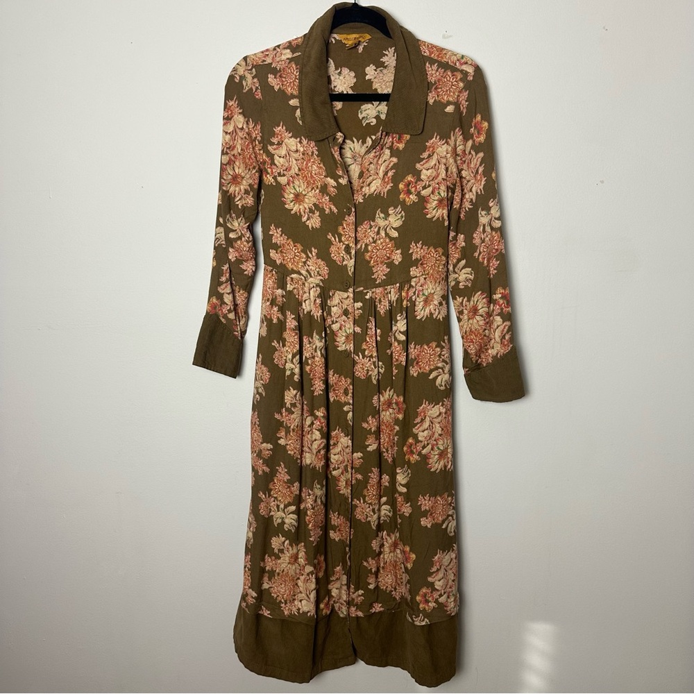 April Cornell Corduroy Floral Long Sleeve Midi Dress